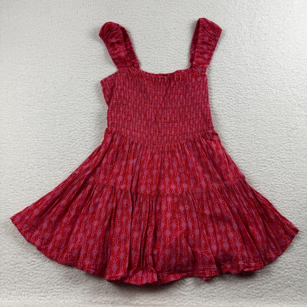 Free People Sweet Annie Mini Dress Womens Medium Multicolor Geometric Smocked